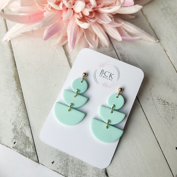 NEW HANDMADE Mint blue polymer clay earrings, unique gift ideas, bright earrings - Picture 4 of 8